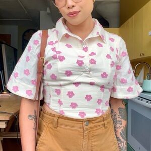 For Love and Lemons Cream Button Up Crop Top Size M